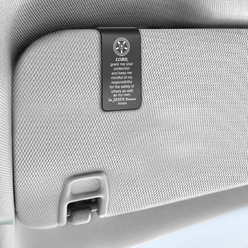 PUVOXHO Lord Grant Me Your Protection Black Engraved Stainless Steel Car Visor Clip, Safe Driving Reminder Visor Clip for Religious Believers, Religious Thank You Gifts for New Drivers Family Friend - Image 2